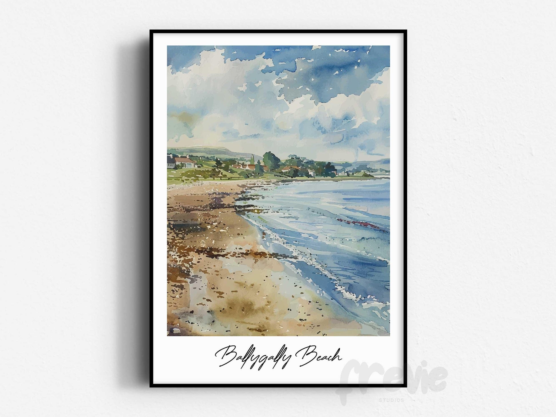 Ballygally Beach Travel Print, Frameless, Wall Art, Northern Ireland