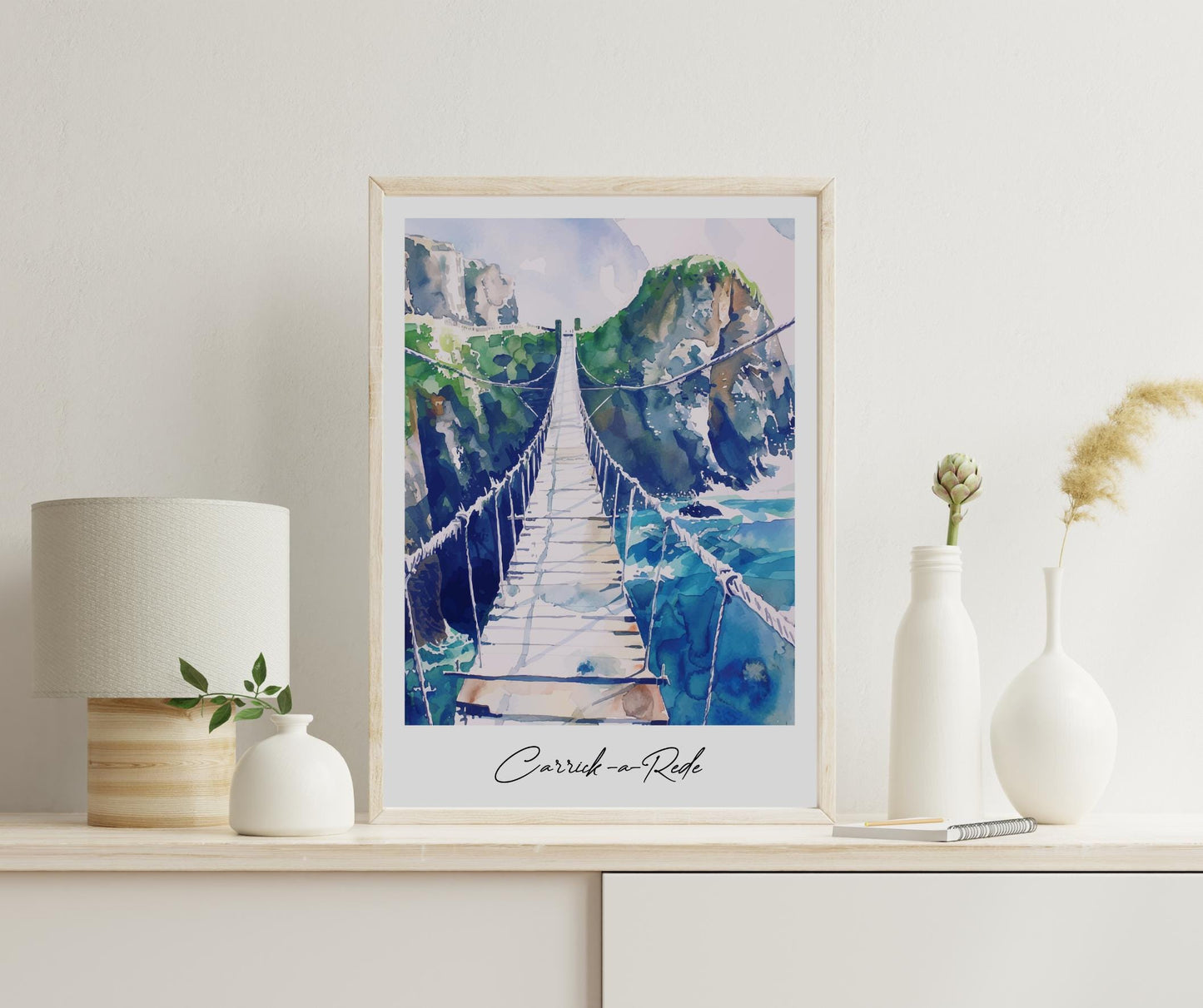 Carrick-a-rede Rope Bridge Travel Print, Frameless, Wall Art, Northern Ireland