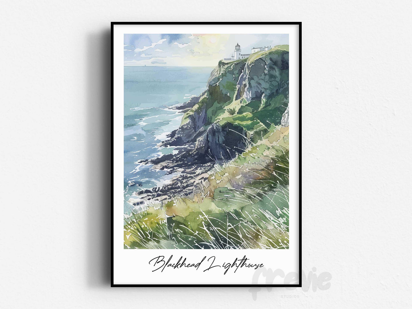 Blackhead Lighthouse Whitehead Travel Print, Frameless, Wall Art, Northern Ireland