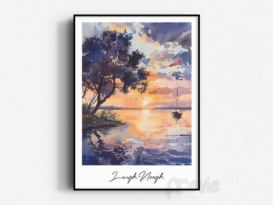 Lough Neagh Travel Print, Frameless, Wall Art, Northern Ireland