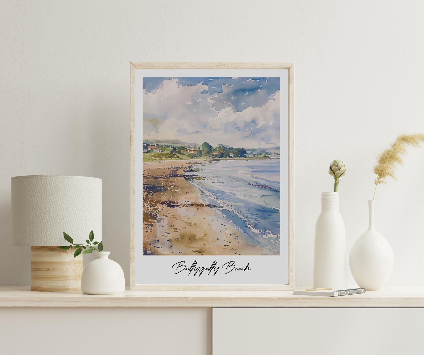 Ballygally Beach Travel Print, Frameless, Wall Art, Northern Ireland