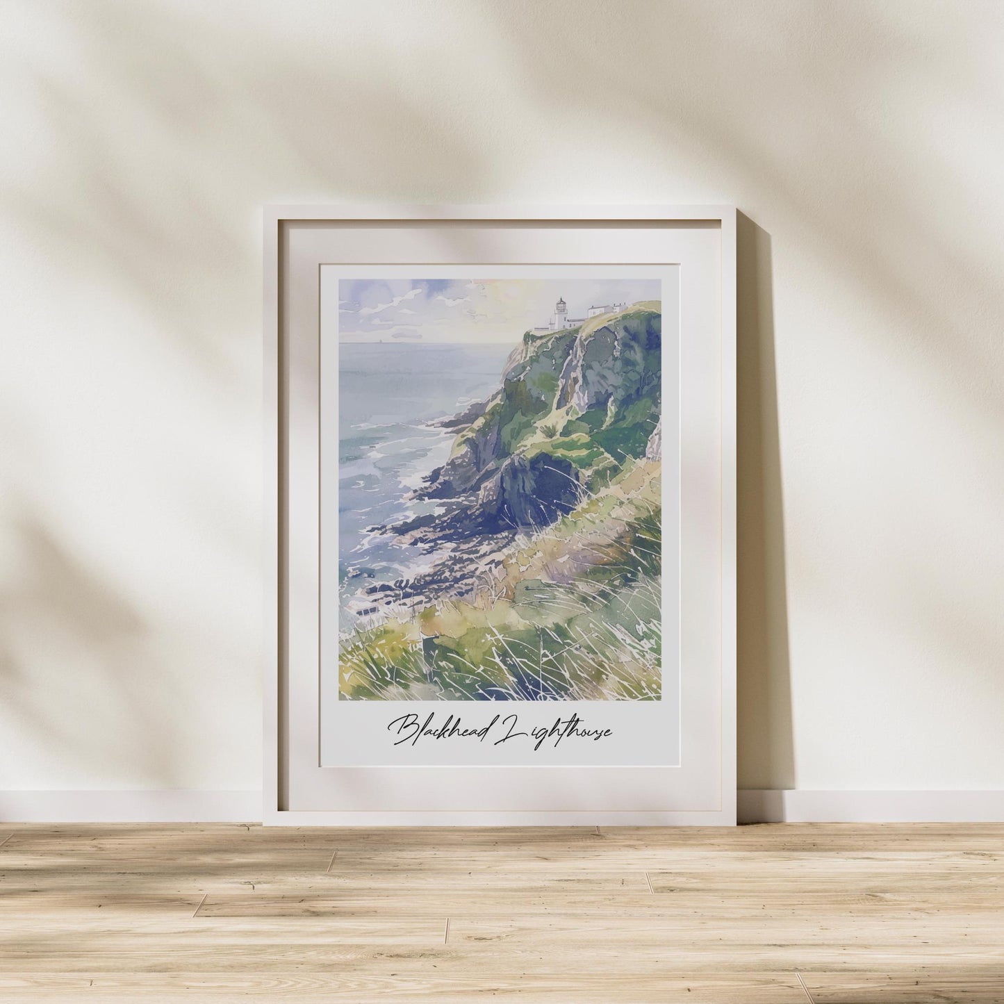 Blackhead Lighthouse Whitehead Travel Print, Frameless, Wall Art, Northern Ireland