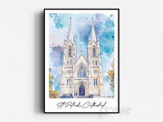 St. Patrick's Cathedral Travel Print, Frameless, Wall Art, Northern Ireland